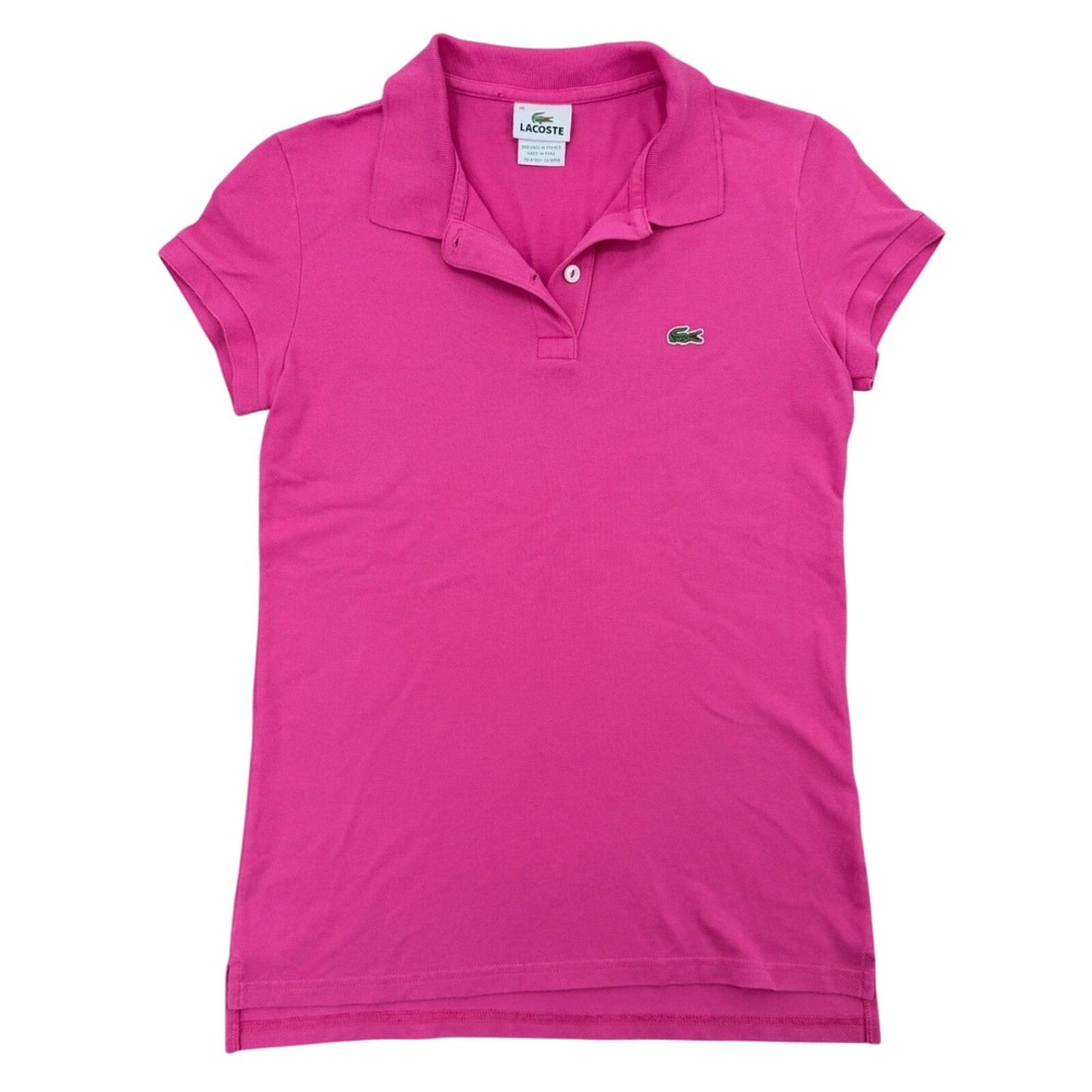 Lacoste Polo‎ Shirt Womens 36 Pink Short Sleeve Stretch Pique Logo 4811L